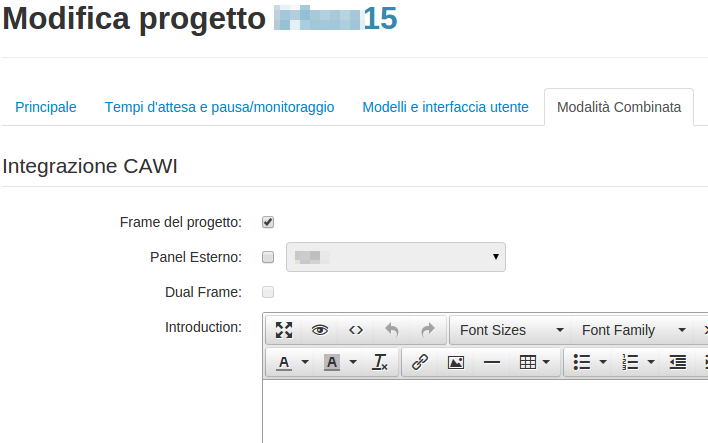 Schermata delle opzioni mixed mode nell'amministrazione del progetto